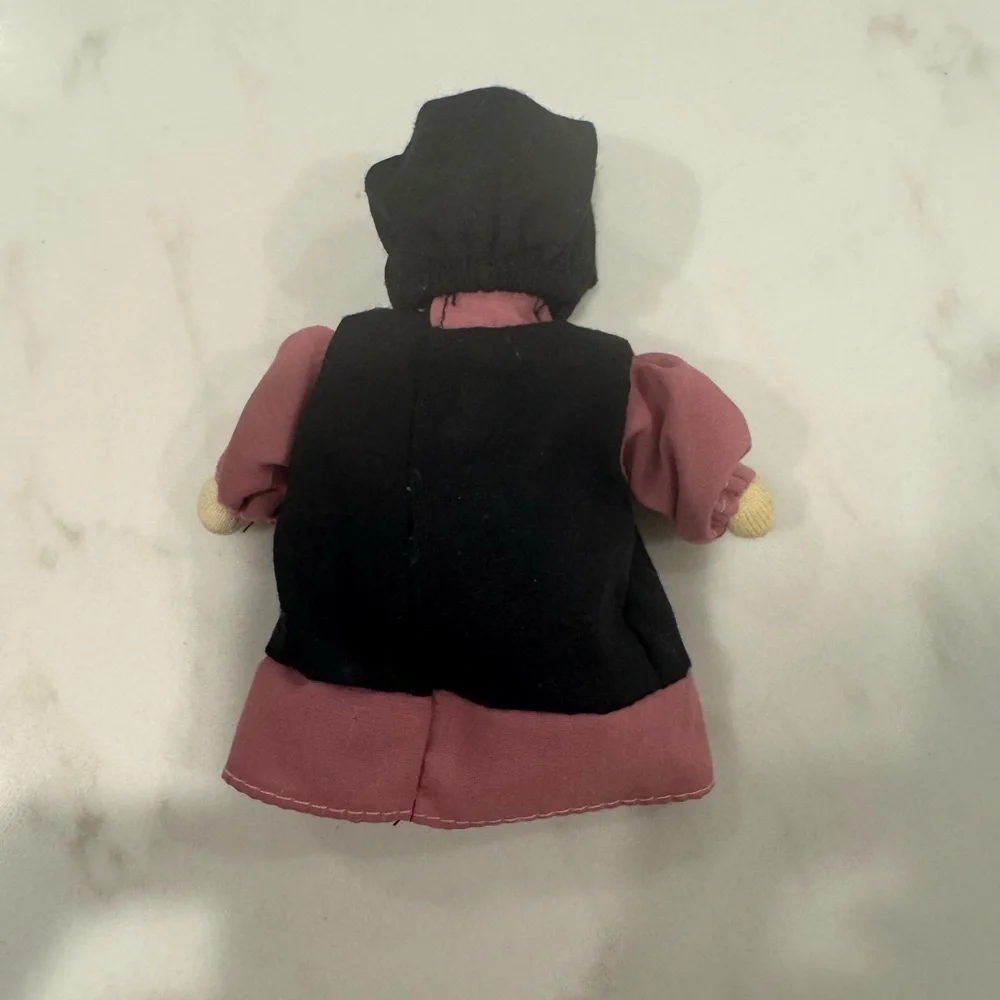 Vintage Amish Doll with Pink and Black Dress